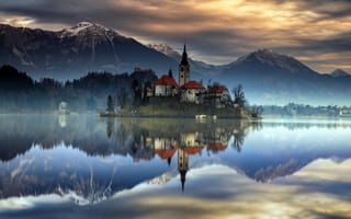 Картинка lake, castle, Bled, Slovenia