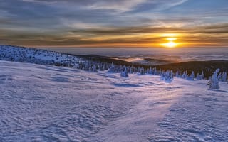 Картинка Winter, sunrise, Jeseniky, Mountains