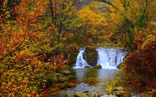 Картинка Водопад, Осень, River, Река, Fall, Autumn, Waterfall