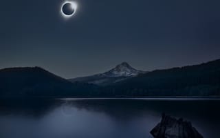 Картинка горы, lake, mountains, Annie Poreider, Солнце, sun, eclipse, озеро, затмение