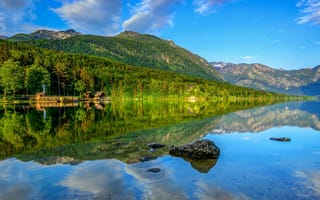 Картинка гора, лето, Bohinj, лес, озеро, Словения