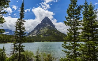 Картинка гора, скала, США, озера, лес, Montana, Glacier National Park