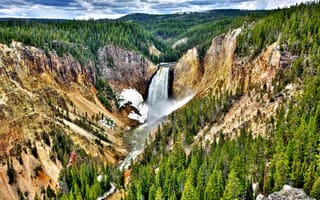 Картинка водопад, камни, скалы, Yellowstone National Park, Йеллоустон, США