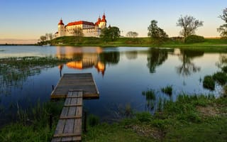 Картинка пейзаж, пруд, замок, вода, Швейцария