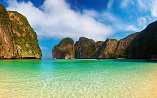 Картинка тропические острова, Maya Bay, Thailand, Phi-Phi-Lee, пляж, Пхи-Пхи-Ле, Андаманское море, Таиланд