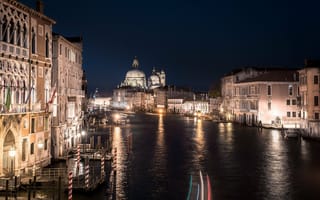 Обои Италия, Венеция, канал, ночь, здания, город, вода