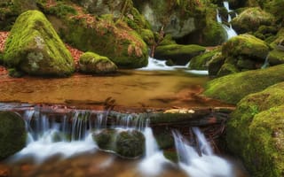 Картинка природа, ручей, мох, камни, вода, река
