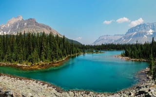 Картинка голубое озеро, лес, горы, Канада, Yoho National Park