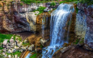 Картинка водопад, ручей, красивая природа, Oregon, камни, США, Paulina Falls