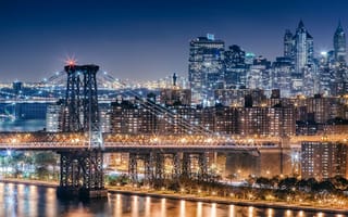 Картинка Ночь, Нью-Йорк, Огни, Вильямсбургский мост
