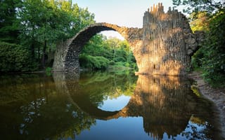 Картинка природа, пейзаж, Германия, мост, камни, река, вода, леса, арка