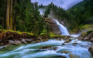Картинка водопад, National Park, Австрия, Hohe Tauern, Salzburg, горы, Austria, Krimml Waterfalls, скалы, горный пейзаж, Высокий Тауэрн
