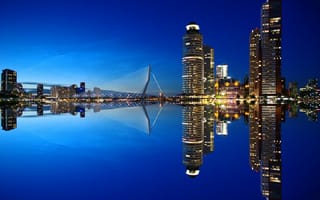 Картинка роттердам, небо, нидерланды, современные, голландия, архитектура, город, порт, вода, ночь, небоскребы