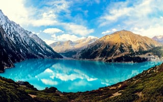 Картинка Большое Алматинское озеро, Казахстан, голубое озеро, лето, Алматы, Заилийском Алатау, горы