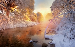 Картинка вода, природа, зима, небо, снег