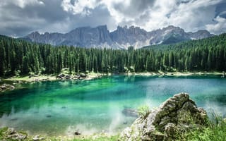 Картинка Озеро Карецца, лето, Италия, лес, горы, Европа, 4к