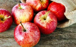 Картинка яблоки, доски, плоды, мешок, фрукты