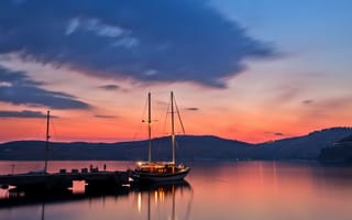Картинка seascape, албания, yacht, яхта, albania, sky, sunset, water