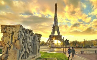 Картинка Франция, столица, Париж, скульптура, город, башня, улица