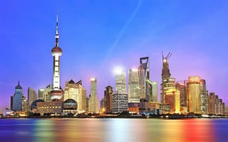 Обои Китай, здания, небоскрёбы, город, Шанхай, башня, вода, Shanghai