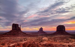 Картинка небо, united states, пустыня, desert, закат, долина монументов, sky, сша, monument valley, sunset