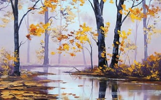 Обои река, forest, деревья, лес, trees, art, river, арт, autumn, осень, artsaus