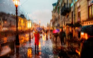 Картинка город, дома, дождь, Санкт-Петербург, осень, Питер, улица, прохожие