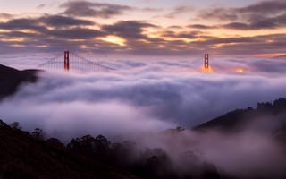 Картинка США, Золотые Ворота, USA, тучи, небо, туман, мост, Сан-Франциско