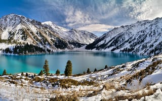 Обои зима, горы, скалы, красивые озёра, Glacial Lake, Ледниковое озеро, озеро