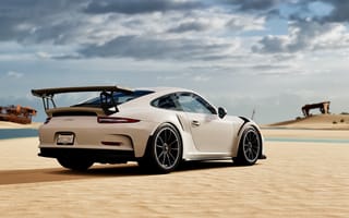 Картинка авто, car, Porsche 911, RS, спорткар, песок, GT3, белый