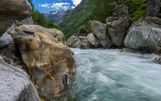 Картинка горы, поток, Швейцария, река, камни