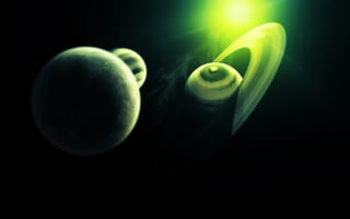 Картинка планеты, зелёный, свет, кольца
