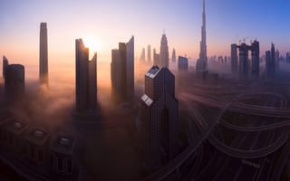 Картинка Дубаи, здания, туман, ОАЭ, утро, город