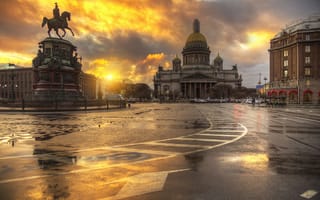 Картинка Санкт-Петербург, улица, здания, памятник, вечер