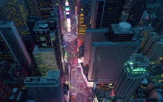 Картинка new york, Нью-йорк, здания, вечер, огни, тут, oboitut