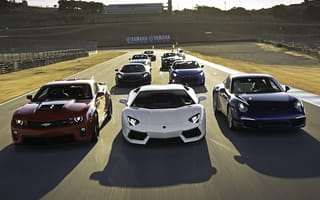 Картинка Lamborghini Aventador LP700-4, subaru brz 2.0s, спорткары, класс, трек, McLaren MP4-12C, гонка, Chevrolet Camaro, Porsche bokster