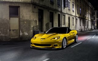 Картинка Chevrolet, Yellow, Night, Корвет, Шевроле, Corvette, Car, ZR1