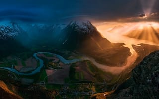 Картинка Норвегия, свет, небо, долина, солнце, горы, лето