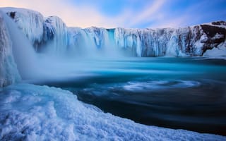 Обои лёд, исландия, вода, снег, зима, водопад