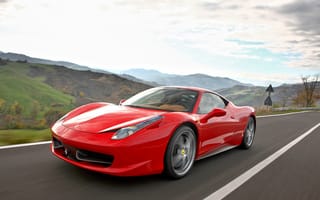 Обои Ferrari, машина, скорость, 458, красивая, красная, авто, дорога