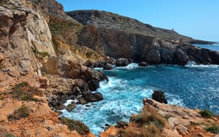 Картинка Мальта, камни, скалы, море, облака, небо