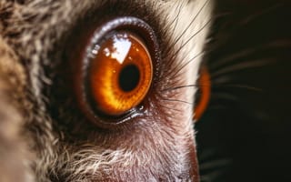 Картинка Глаз лемура крупным планом, дикая природа, портреты животных, примат макрос, оранжевые глаза, природа, Мадагаскар дикая природа, ИИ искусство