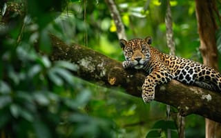 Картинка ягуар, дикая природа, тропический лес, тропический, природа, большие кошки, вымирающие виды, биоразнообразие, сохранение, ИИ искусство