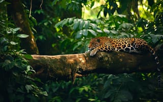 Картинка ягуар, дикая природа, тропический лес, тропический, природа, большие кошки, вымирающие виды, биоразнообразие, сохранение, ИИ искусство