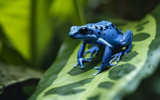 Картинка Древолазы, синяя лягушка, дикая природа тропического леса, тропическая амфибия, макрос, природа, экзотические животные, яркие цвета, Биоразнообразие Амазонки, ИИ искусство