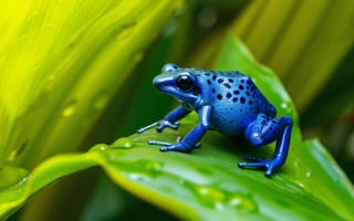 Картинка Древолазы, синяя лягушка, дикая природа тропического леса, тропическая амфибия, макрос, природа, экзотические животные, яркие цвета, Биоразнообразие Амазонки, ИИ искусство