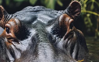 Картинка Бегемот, подводное животное, дикая природа, природа, африканское животное, рот бегемота, зубы бегемота, среда обитания бегемота, ИИ искусство