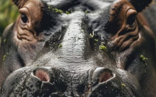 Картинка Бегемот, подводное животное, дикая природа, природа, африканское животное, рот бегемота, зубы бегемота, среда обитания бегемота, ИИ искусство