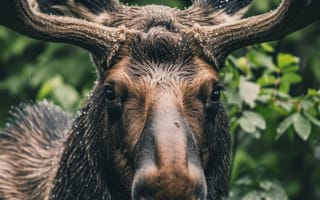 Картинка лось, дикая природа, лесные животные, природа, открытый, портреты животных, зеленые пейзажи, рога, величественные существа, ИИ искусство