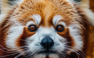 Картинка Красная панда, дикая природа, портрет животного, осенняя листва, природа, милые животные, вымирающие виды, биоразнообразие, сохранение, ИИ искусство